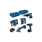 Lot de 4 outils électroportatif 18V 0615A5007S - Perceuse à percussion GSB 18V-65+Meuleuse angulaire sans fil GWS 18V-11+Perforateur sans fil GBH 18V-26+Scie sabre sans fil GSA 18V-LI+Projecteur GLI 18V-1200 C+Chargeur GAL 18V-160+3 batteries GBA 5Ah