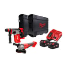 Lot de 2 outils électroportatifs 18V MILWAUKEE M18 BLPP2G-502X avec Perforateur M18 BLHX-0X SDS+ 26 mm, Meuleuse d'angle BLSAG125XPD 125 mm, 2 batteries et un chargeur - MY36