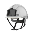 Casque de protection EVOLite® ventilé avec porte-badge, jugulaire 4 points, CR2 gris - blanc