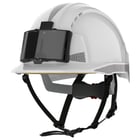 Casque de protection EVOLite® ventilé avec porte-badge, jugulaire 4 points, CR2 gris - blanc