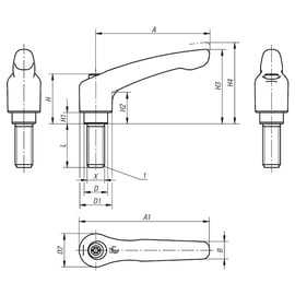Levier de serrage 06460 avec gougeon fileté