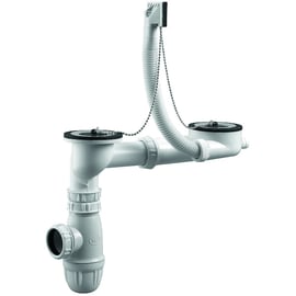 Vidage d'évier inox 2 cuves - plastique - Longueur : min 156 mm - max 260 mm - Hauteur : max 190 mm - Diamètre de la bonde : 70 mm