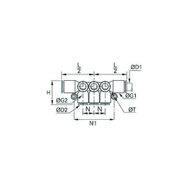 Raccord instantané équerre multiple inégale avec fixation 3306