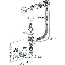 Vidage baignoire Easybain Wave - Longueur : 650 mm