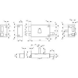 Serrure horizontale à tirage 6 gorges - gauche - époxy noir