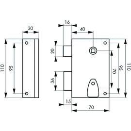 Serrure en applique  verticale à fouillot