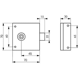 Serrure en applique horizontale bec-de-cane coffre 70 x 70 mm