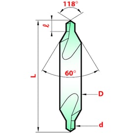 Foret à centrer 0811 HSS-E Cobalt angle 60° réversible