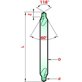Foret à centrer 18 HSS-E Cobalt forme A réversible angle 60°