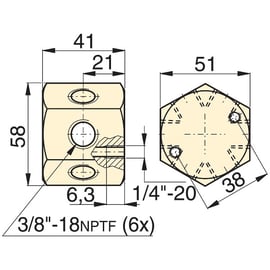 Nourrice A66 1 entrées 6 sorties raccordement entrée : 3/8" raccordement sortie : 3/8" -CETOP6