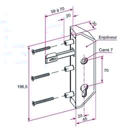 Serrure de portail en retrait à cylindre européen pour cadre  40 x 40 mm blanche