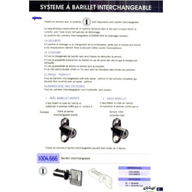 Cylindre interchangeable à  6 paillettes pour serrure de meuble varié