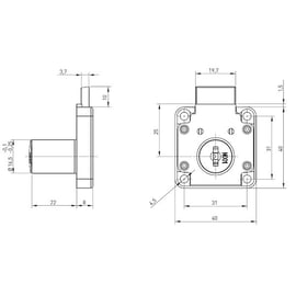 Serrure de meuble 40 x 40 mm  avec 2 clés