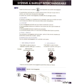 Cylindre interchangeable à  6 paillettes pour serrure de meuble sur numéro