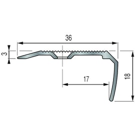 Nez de marche strié à visser 6V - 36x18 mm - longueur 3000 mm