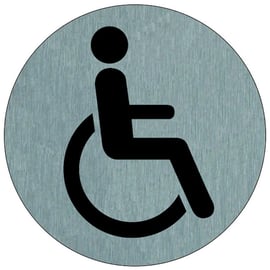 Plaque signalétique adhésive ronde aluminium "toilettes pour handicapé"