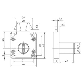 Serrure de meuble à crochet pour rideau pour cylindre interchangeable
