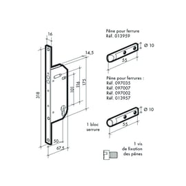 Serrure à larder 1 point de dépannage clé I axe 50 mm