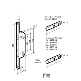 Serrure à larder 1 point de dépannage clé I axe 40 mm