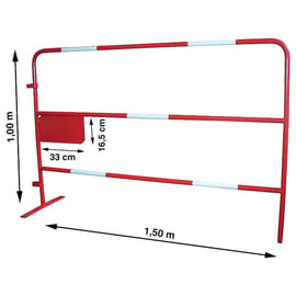 Barrière de chantier TP 1500 mm Hauteur : 1000 mm blanc et rouge Diamètre du tube 25 mm