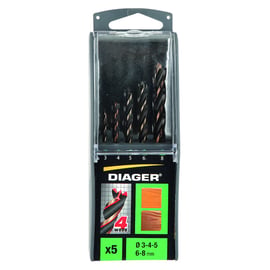 Coffret de 5 mèches à bois 4 pointes 910D - diamètre 3/4/5/6/8 mm