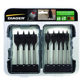 Coffret de 9 mèches à bois plates QUICK-LOCK 925C - diamètre 14/16/18/20/22/24/26/28/30 mm