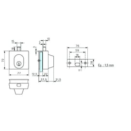 Verrou cavalier 1435 pour porte en verre chromé brillant