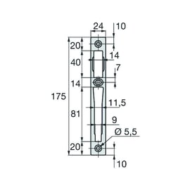 Gâche centrale plate pour serrure de menuiserie métallique 2839.10L24