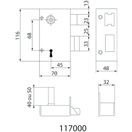 Serrure en applique verticale à fouillot 117