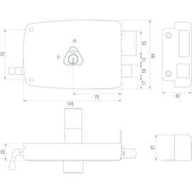 Serrure en applique horizontale à tirage MATCH à cylindre rond