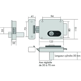 Serrure électrique en applique réversible 700511-01-1A  à cylindre double