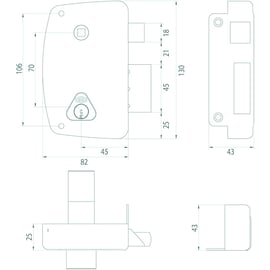 Serrure en applique verticale à fouillot MATCH à cylindre rond