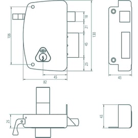 Serrure en applique verticale à tirage MATCH à cylindre rond