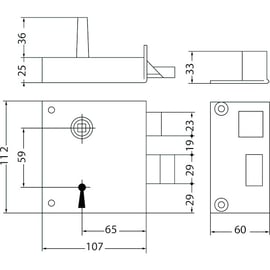Serrure en applique de grille verticale à fouillot type ALSACE
