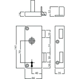 Serrure en applique extra-plate verticale à fouillot bec-de-cane