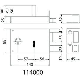 Serrure en applique horizontale à fouillot 114 4 gorges