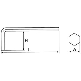 Clé mâle 6 pans courte coudée 62 en pouces 3/8"
