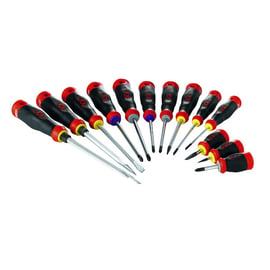 Jeu de 13 tournevis Plat, Phillips® et Pozidriv® avec manche bimatière T-J13