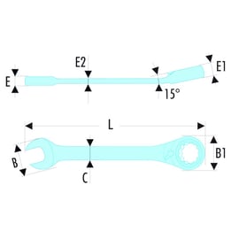 Clé mixte à cliquet chromé satiné avec attache 467.SLS - 24 mm x 320 mm - Épaisseur de fourche : 8,9 mm