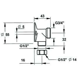Applique équerre sans écrou - M1/2" x M3/4"