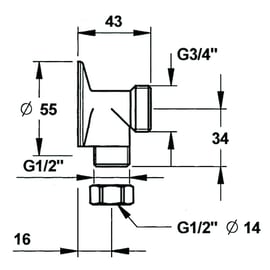 Applique équerre avec écrou - M1/2" x M3/4"
