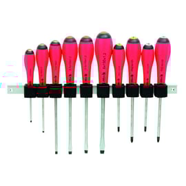 Jeu de 10 tournevis plats sur réglette