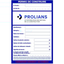 Panneau permis de construire PROLIANS 1200 x 800 mm