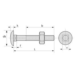 Boulon tête ronde collé carré (TRCC) Zingué