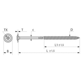 Vis pour construction bois tête ronde large Torx® Zingué