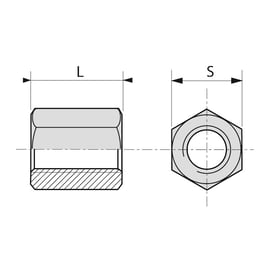 Manchon hexagonal Zingué pour tige filetée