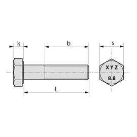 Vis tête hexagonale filetage partiel ISO 4014 classe 8,8 Zingué