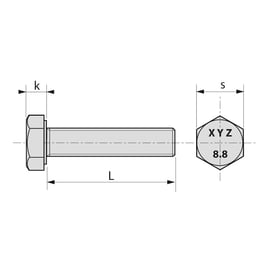 Vis tête hexagonale filetage total ISO 4017 classe 8,8 Zingué
