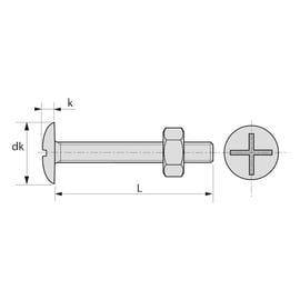 Boulon poêlier tête ronde large fendue en croix NFE 25129 ISO 4032 Zingué 6 x 30 mm - Coque de 50 pièces
