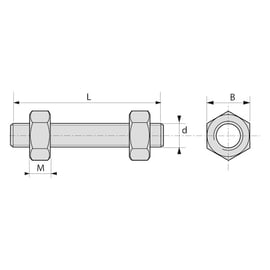 Filet A193 ASTM B7 + 2 écrous ASTM A194 2H montés brut